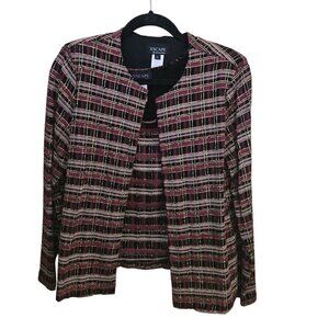 Vintage Xscape Unique Plaid Burgundy Gold Glitter Twin Set Blazer Tank Size L